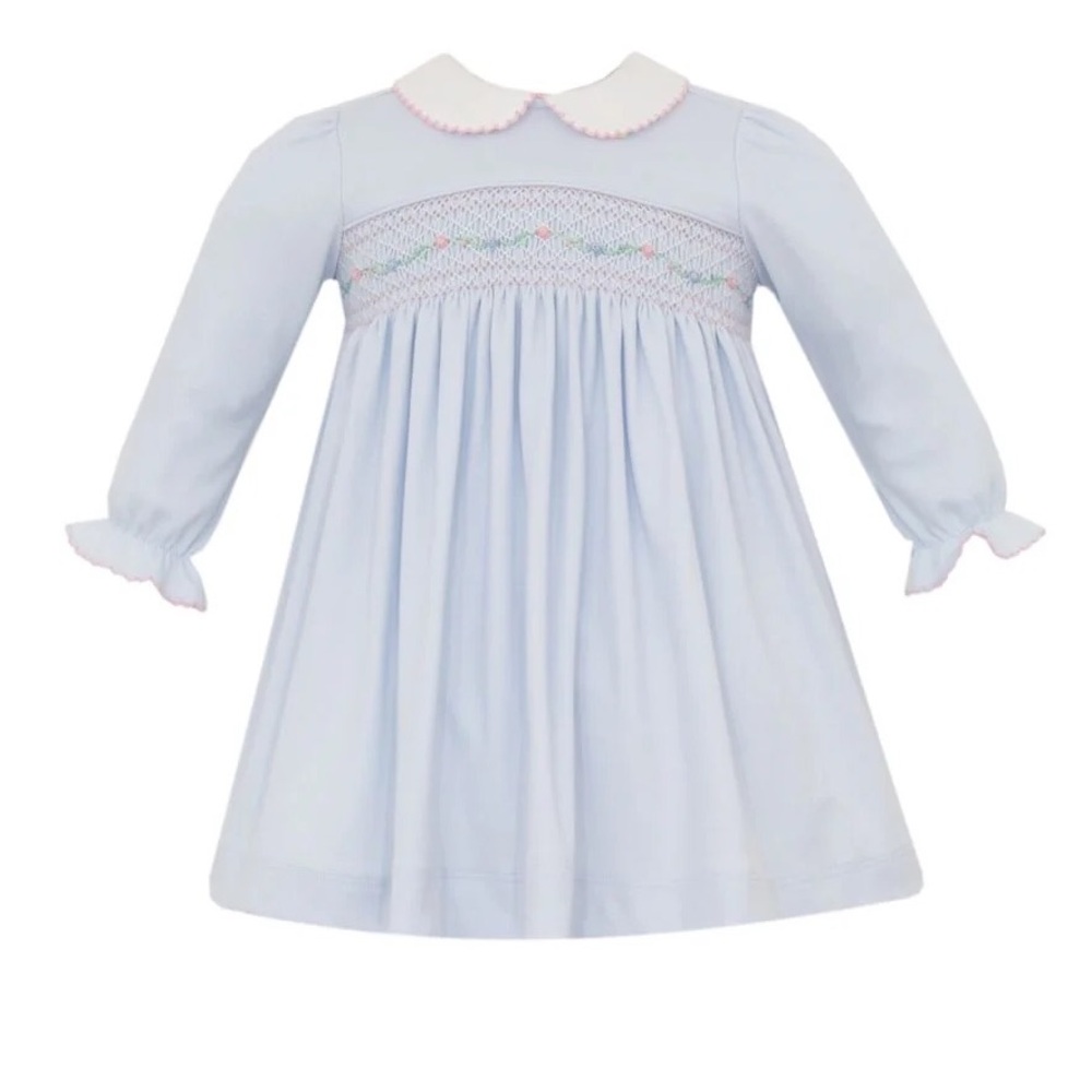 Petit Bebe Knits Girls Light Blue Smocked Dress